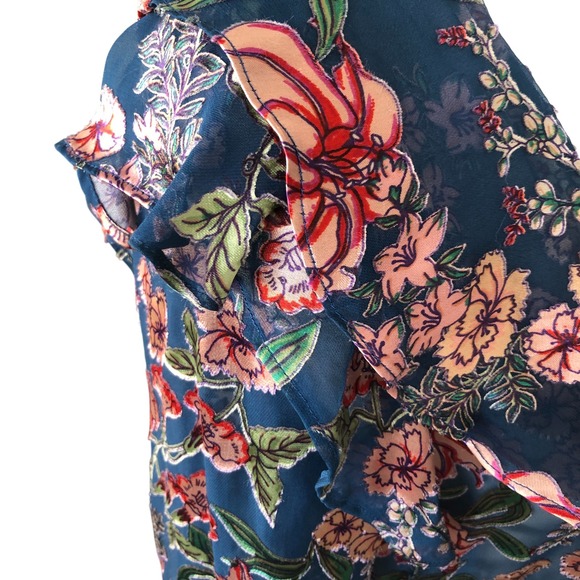 For Love And Lemons Blue Floral Romantic Feminine Silk Blend Mini Dress Sz XS - Picture 13 of 16